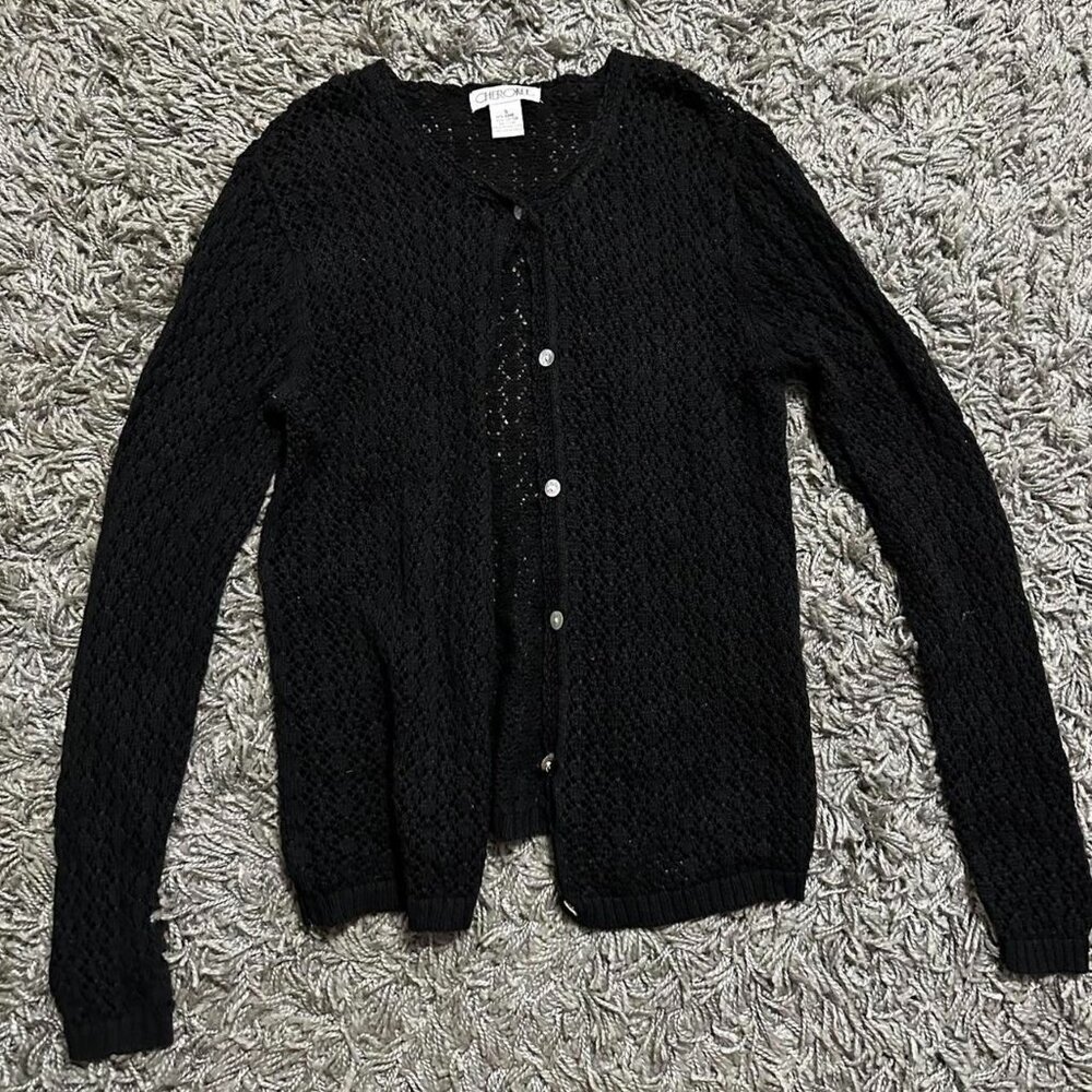 Vintage 90s Cherokee Black Women's Cardigan Sweater
